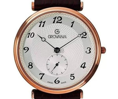 Grovana Quartz movement Silver Leather Male 1276.5562.-.GW. A brand-new Grovana watch featuring a Silver dial and a Leather strap. Side view. - view 2