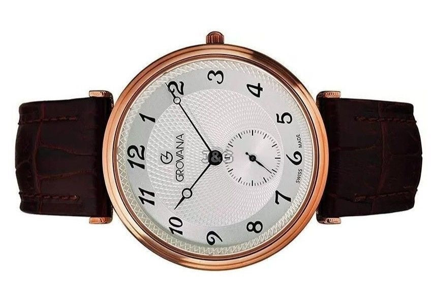 Grovana Quartz movement Silver Leather Male 1276.5562.-.GW. A brand-new Grovana watch featuring a Silver dial and a Leather strap. Side view. - view 3