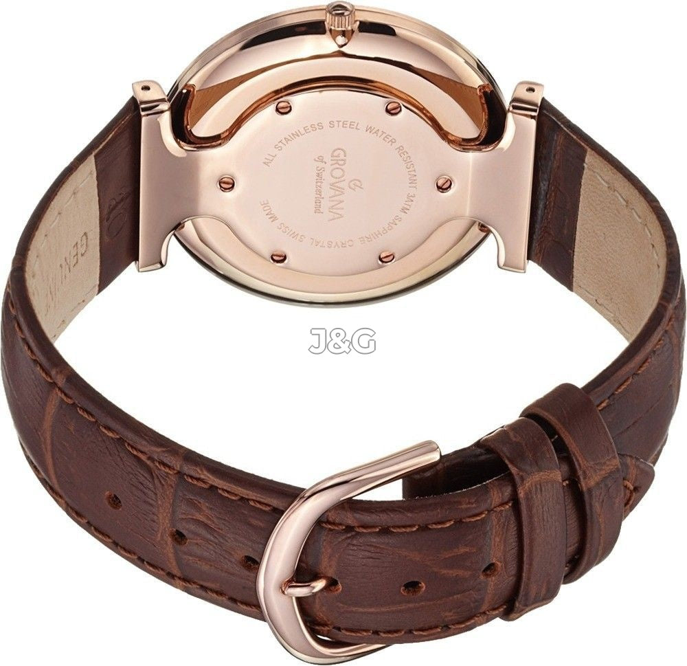 Grovana Quartz movement Silver Leather Male 1276.5568.-.GW. A brand-new Grovana watch featuring a Silver dial and a Leather strap. Side view. - view 3