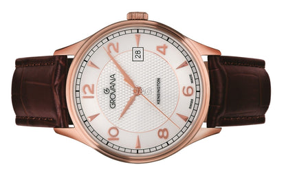 Grovana Quartz movement Silver Leather Male 1305.1562.-.GW. A brand-new Grovana watch featuring a Silver dial and a Leather strap. Angled view. - view 3