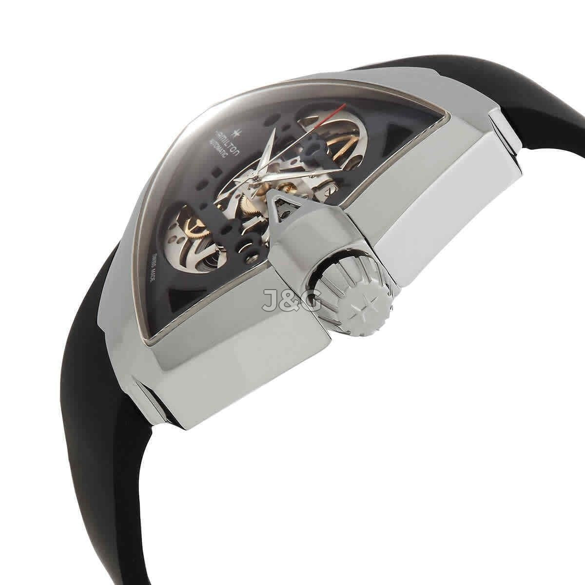 Hamilton Automatic movement Black Skeleton Rubber Male H24625330. A brand-new Hamilton watch featuring a Black Skeleton dial and a Rubber strap. Side view. - view 2