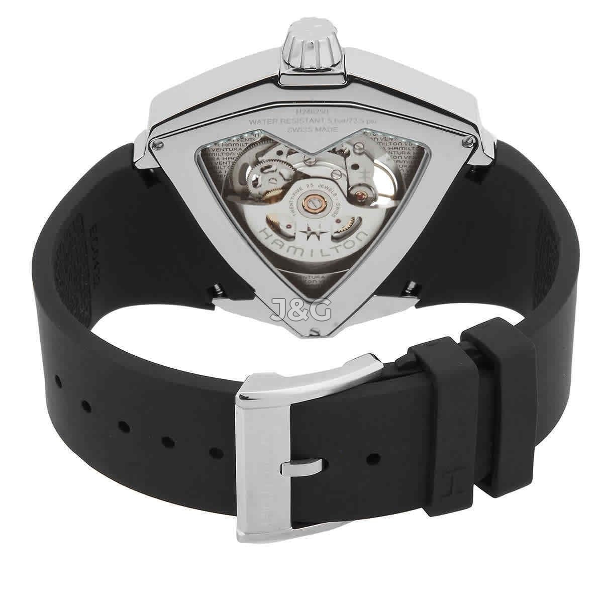 Hamilton Automatic movement Black Skeleton Rubber Male H24625330. A brand-new Hamilton watch featuring a Black Skeleton dial and a Rubber strap. Side view. - view 3