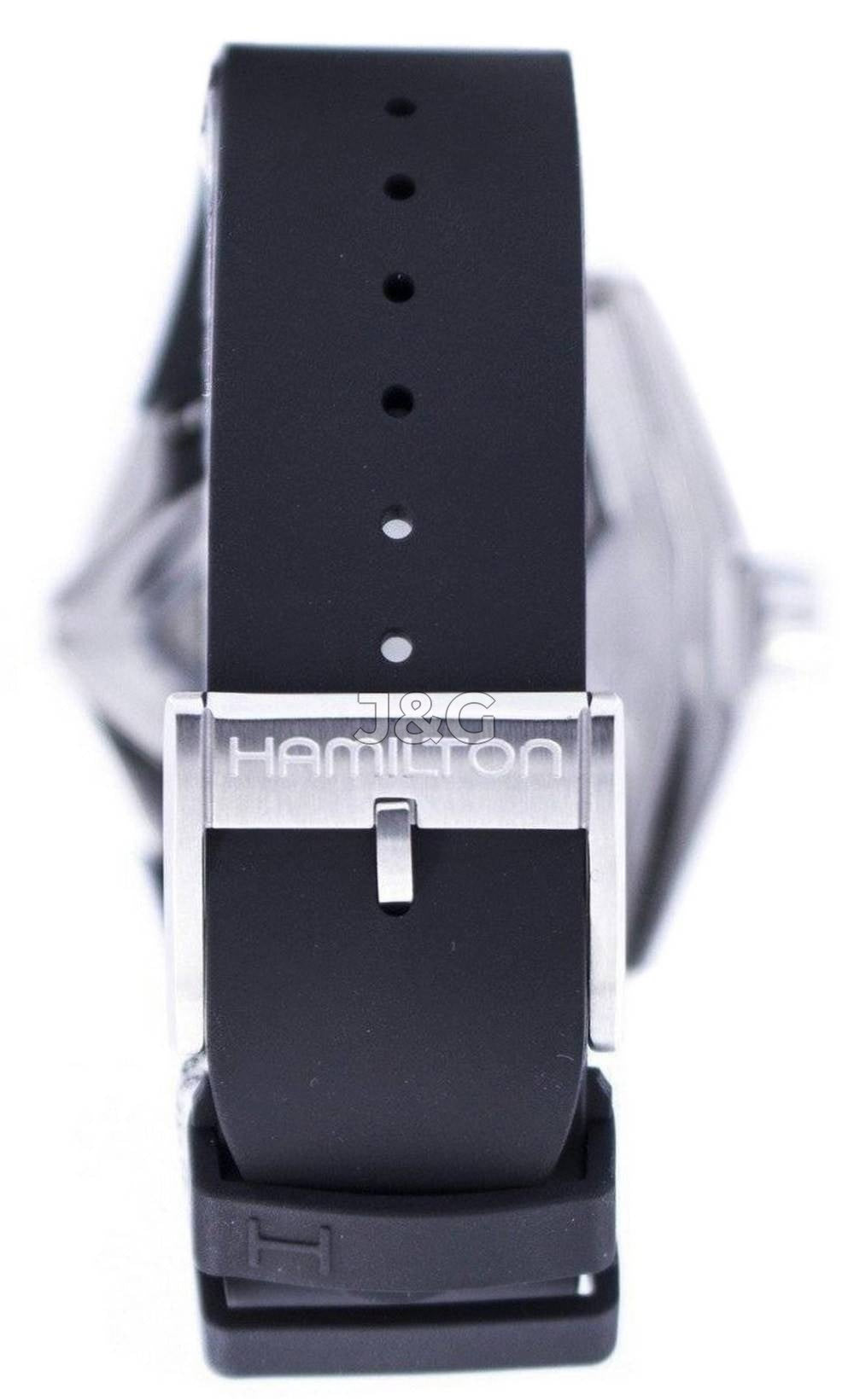 Hamilton Automatic movement Black Stainless steel Male H24655331. A brand-new Hamilton watch featuring a Black dial and a Stainless steel strap. Angled view. - view 4