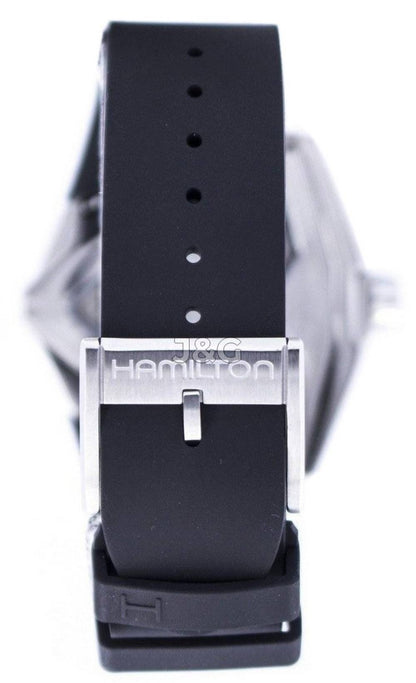 Hamilton Automatic movement Black Stainless steel Male H24655331. A brand-new Hamilton watch featuring a Black dial and a Stainless steel strap. Angled view. - view 4