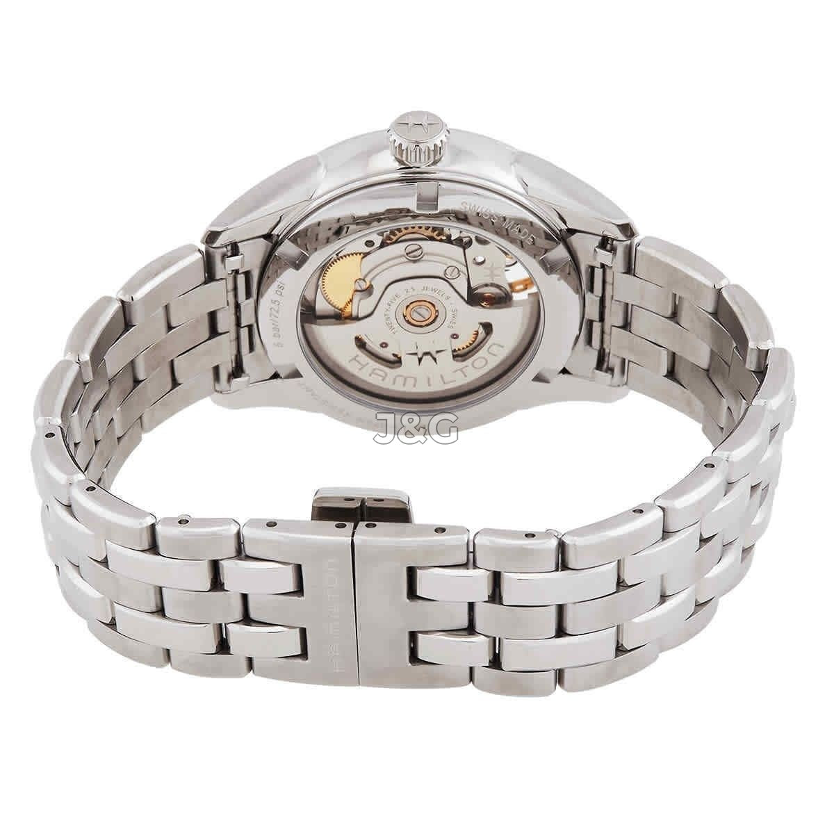 Hamilton Jazzmaster Open Heart Automatic movement White Stainless steel Female H32215170. A brand-new Hamilton Jazzmaster watch featuring a White dial and a Stainless steel strap. Front view. - view 3