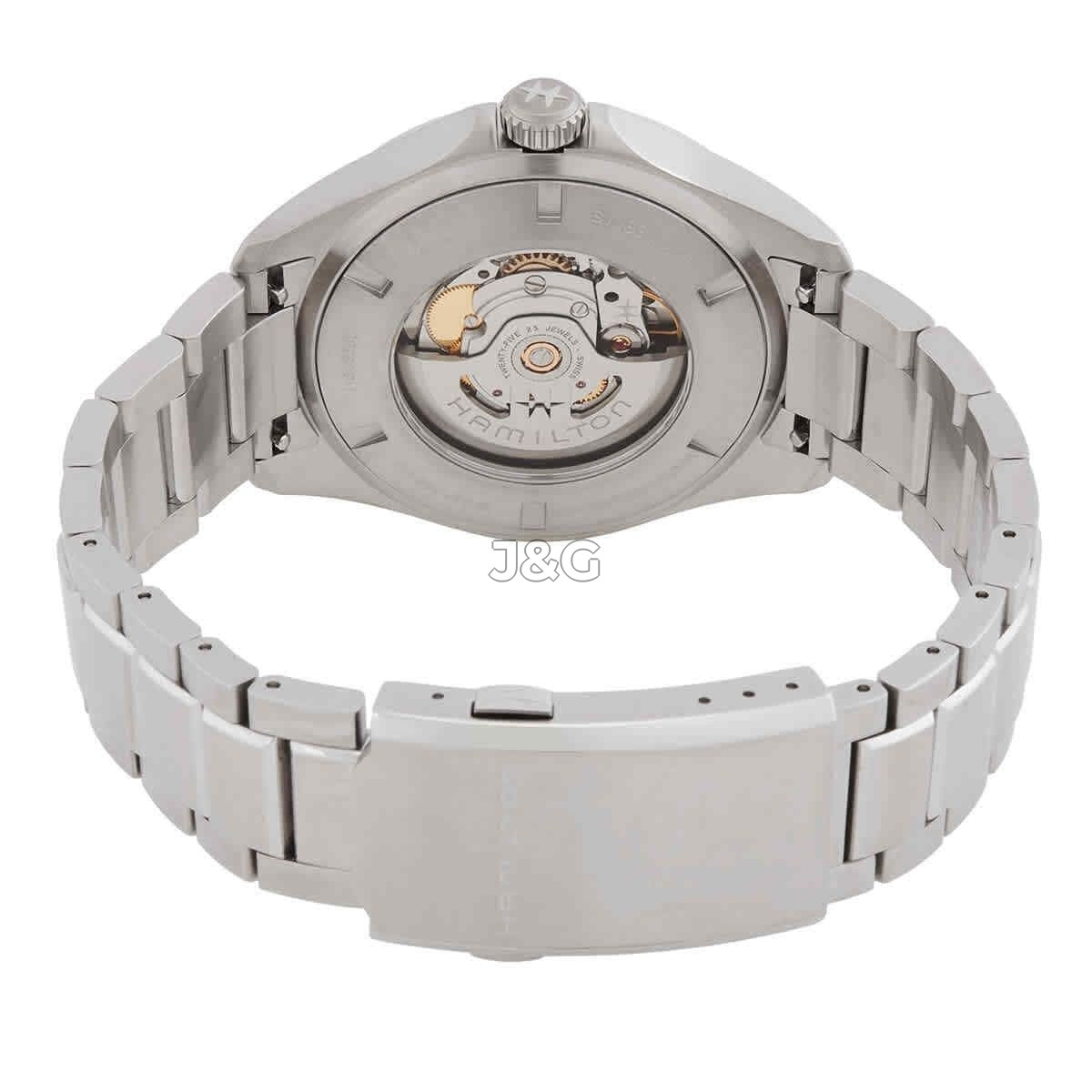 Hamilton Khaki Aviation Automatic movement Blue Stainless steel Male H64635140. A brand-new Hamilton Khaki watch featuring a Blue dial and a Stainless steel strap. Side view. - view 3