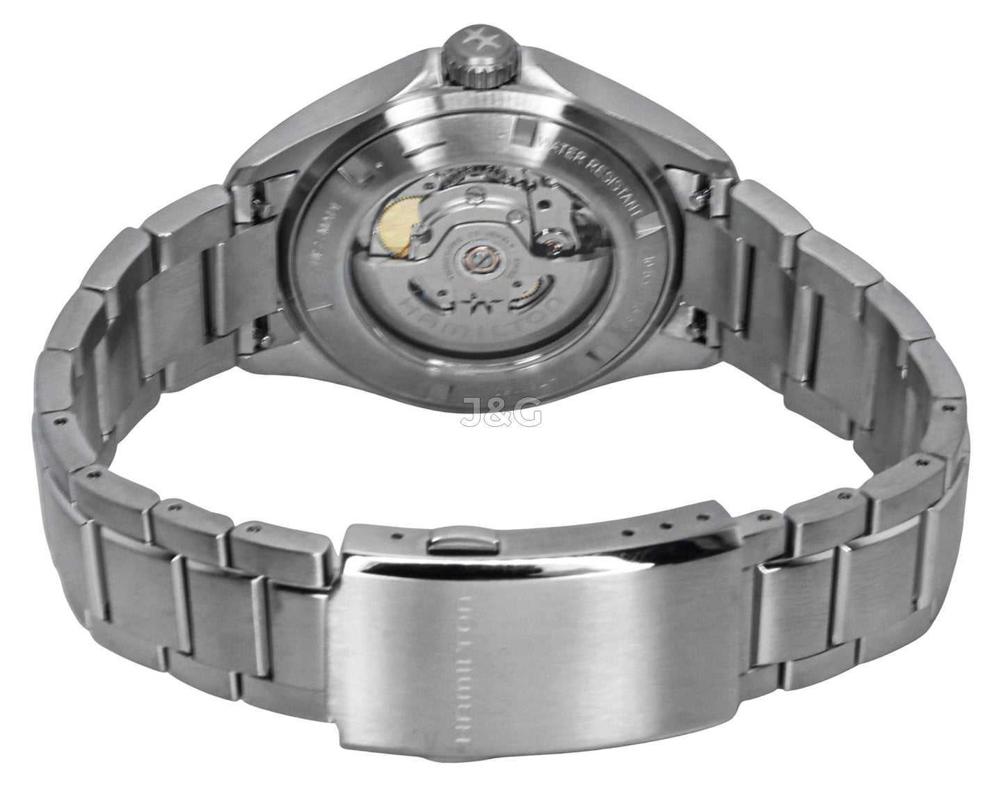 Hamilton Khaki Aviation Automatic movement Blue Stainless steel Male H76305140. A brand-new Hamilton Khaki watch featuring a Blue dial and a Stainless steel strap. Angled view. - view 4