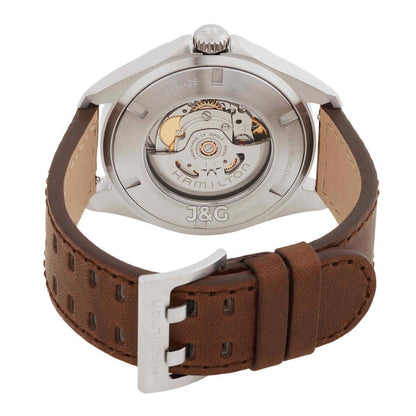 Hamilton Khaki Aviation Automatic movement Green Leather Male H64635560. A brand-new Hamilton Khaki watch featuring a Green dial and a Leather strap. Angled view. - view 3