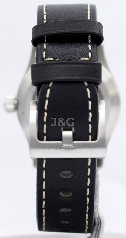 Hamilton Khaki Field Automatic movement Blue Leather Male H70455733. A brand-new Hamilton Khaki watch featuring a Blue dial and a Leather strap. Side view. - view 4