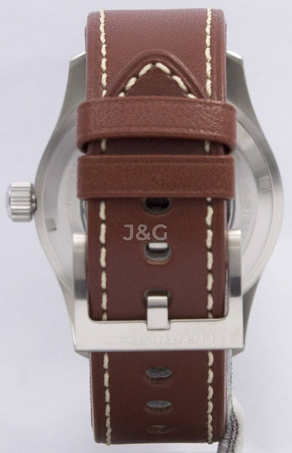 Hamilton Khaki Field Automatic movement White Leather Male H70555533. A brand-new Hamilton Khaki watch featuring a White dial and a Leather strap. Front view. - view 4