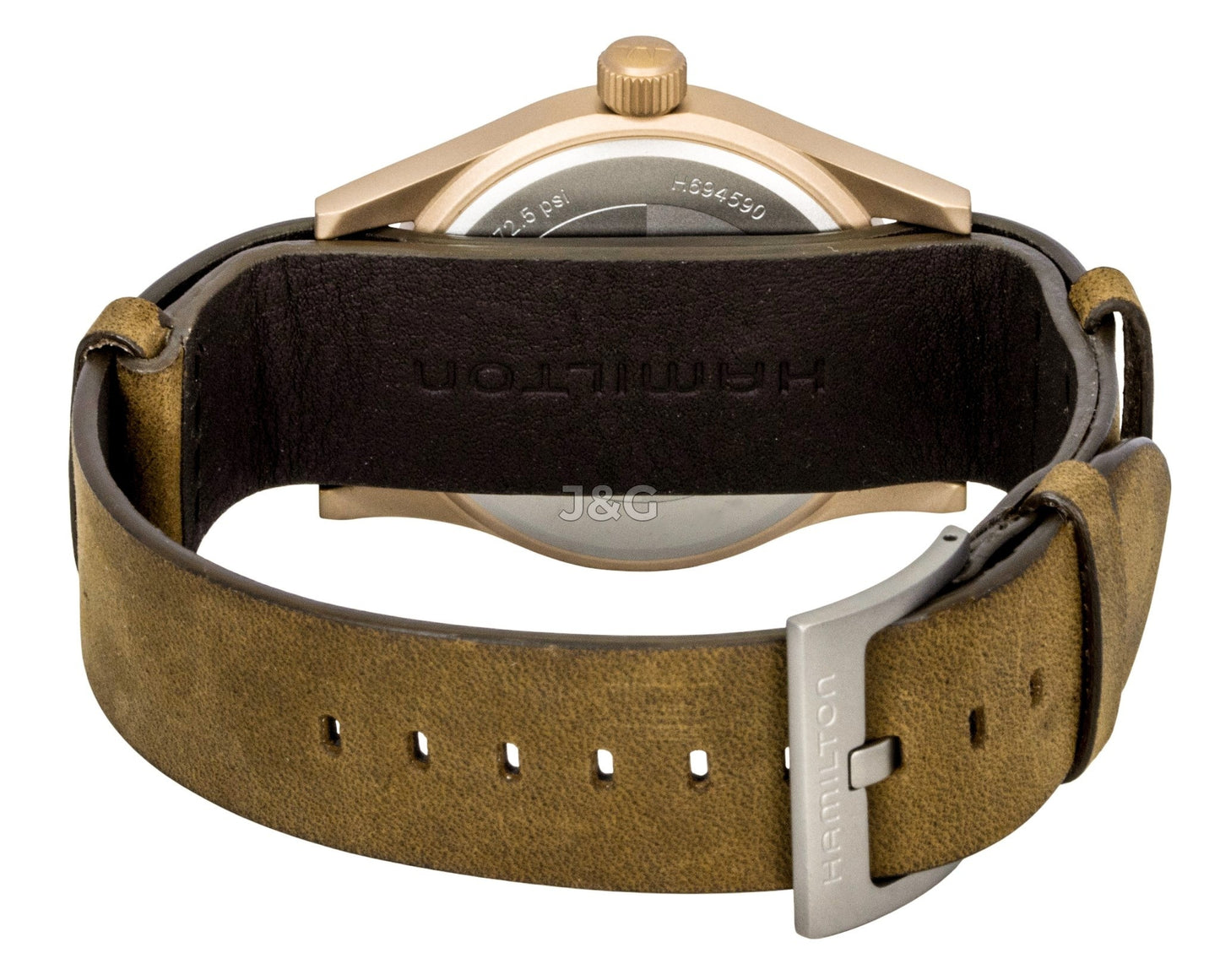 Hamilton Khaki Field Automatic movement White Male H69459510. A brand-new Hamilton Khaki watch featuring a White dial. Side view. - view 4