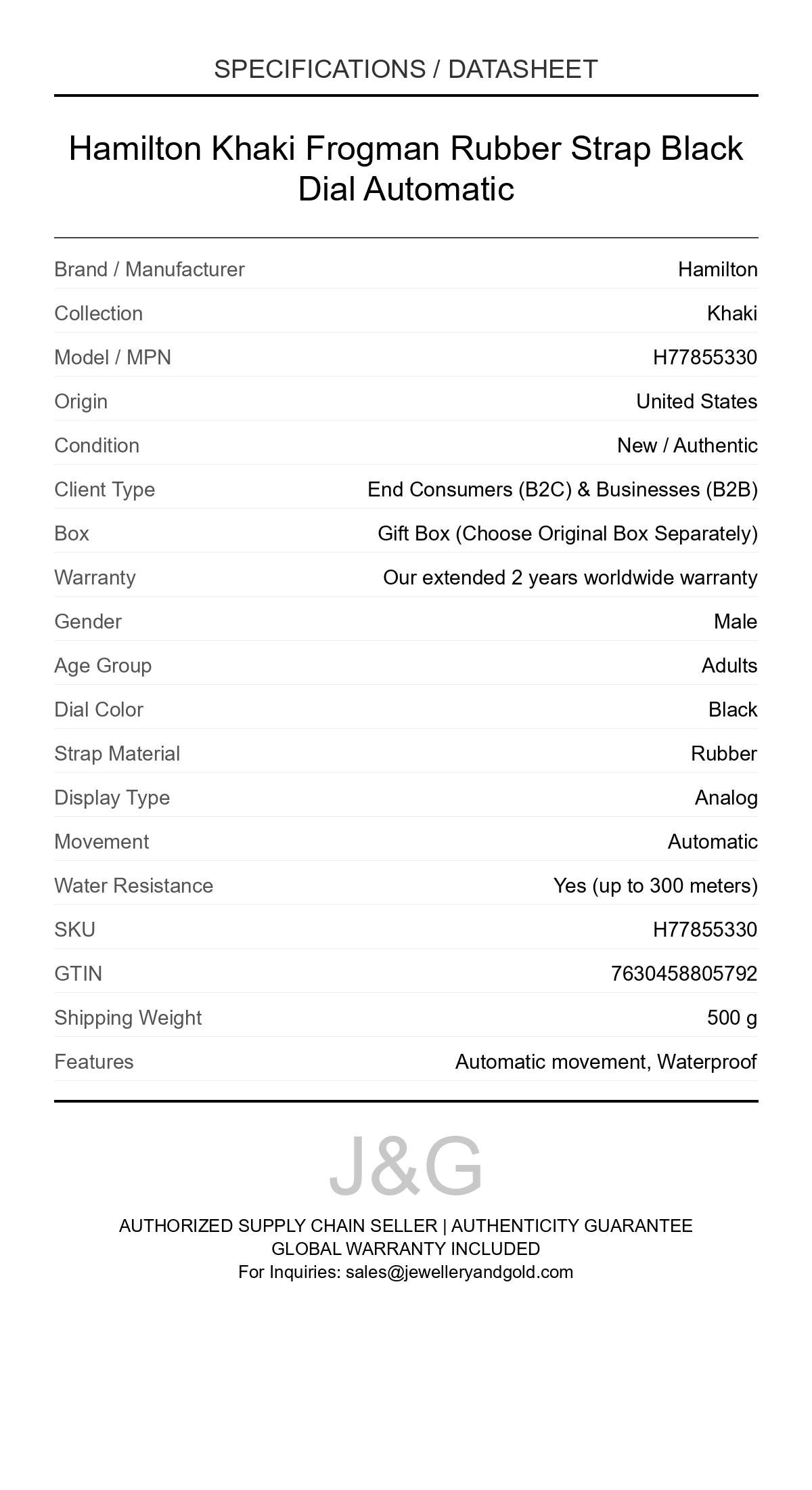 Hamilton Khaki Frogman Rubber Strap Black Dial Automatic. A brand-new Hamilton Khaki watch featuring a Black dial and a Rubber strap. Angled view. - DS_FINAL