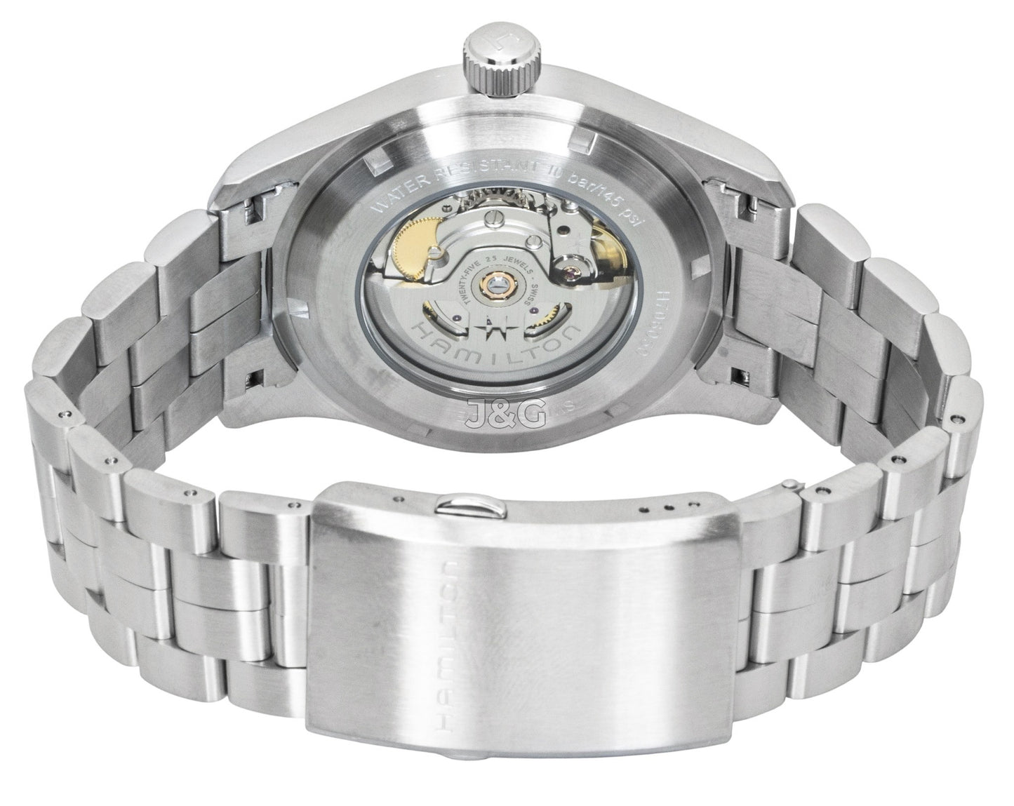 Hamilton Khaki Stainless Steel Blue Dial Automatic 100M. A brand-new Hamilton Khaki watch featuring a Blue dial and a Stainless steel strap. Front view. - SEQ_4