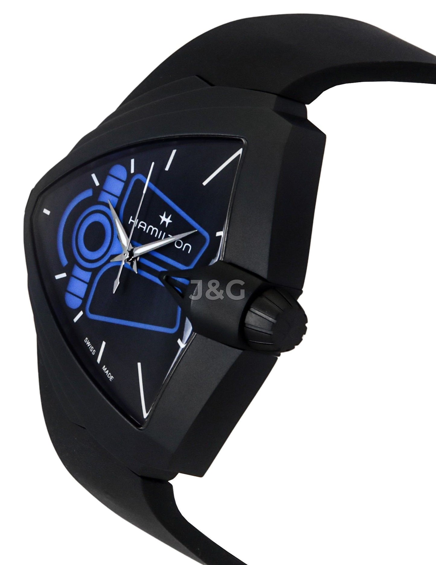 Hamilton Limited edition Black Rubber Male H24614330. A brand-new Hamilton watch featuring a Black dial and a Rubber strap. Side view. - view 3