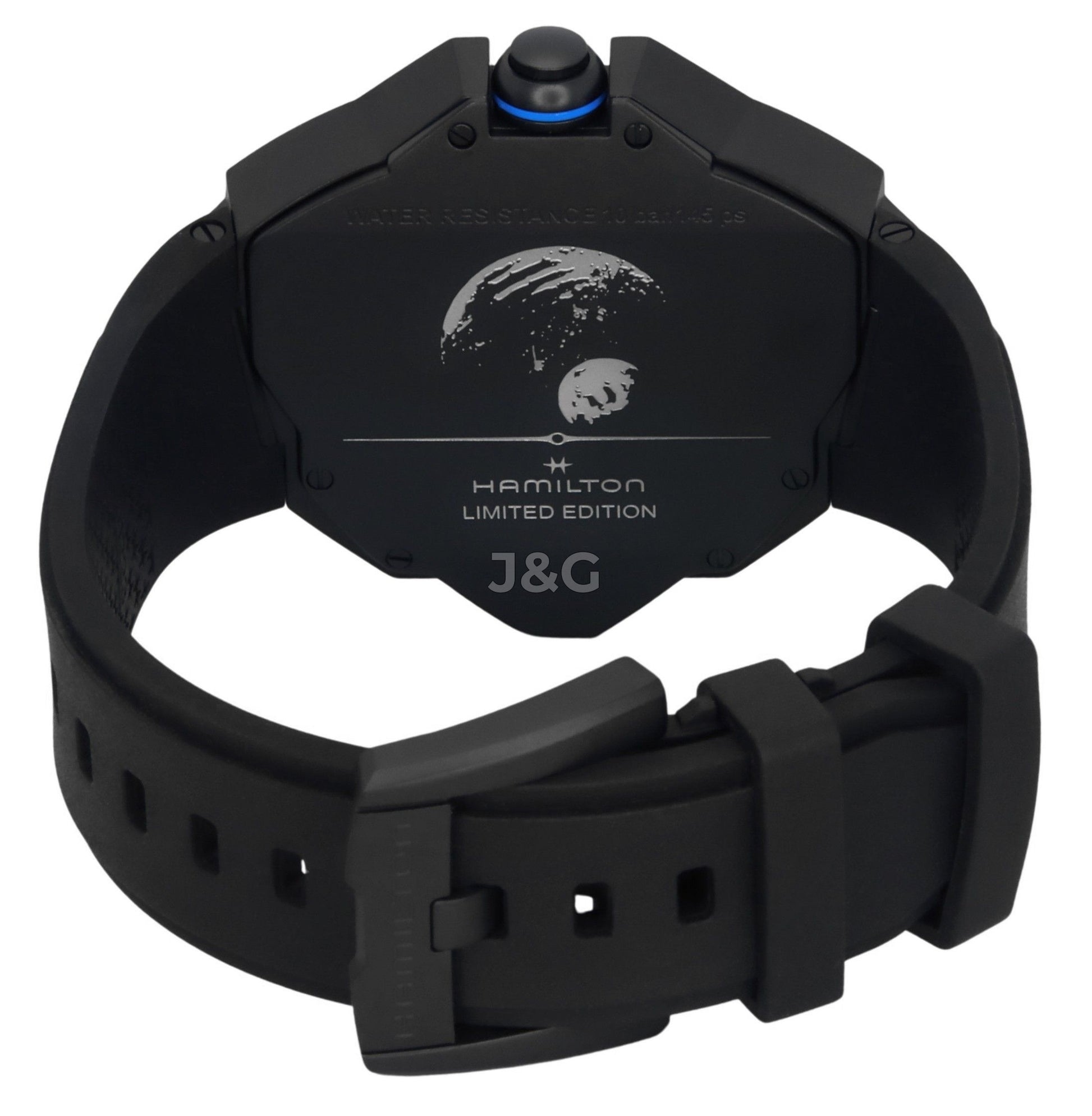 Hamilton Limited edition Black Rubber Male H24624330. A brand-new Hamilton watch featuring a Black dial and a Rubber strap. Side view. - view 4