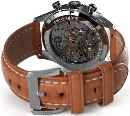 Hemel Air Wing Automatic movement White Leather Male HF19.-.HW. A brand-new Hemel Air Wing watch featuring a White dial and a Leather strap. Angled view. - view 2