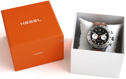 Hemel Reverse Panda Luminous hands Black Leather Male HF13.-.HW. A brand-new Hemel Reverse Panda watch featuring a Black dial and a Leather strap. Side view. - view 5