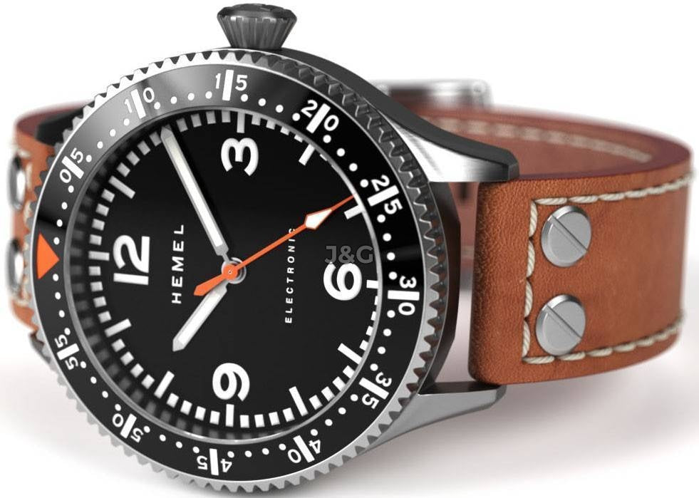 Hemel Stratus Luminous hands White Leather Male HF6.-.HW. A brand-new Hemel Stratus watch featuring a White dial and a Leather strap. Angled view. - view 2