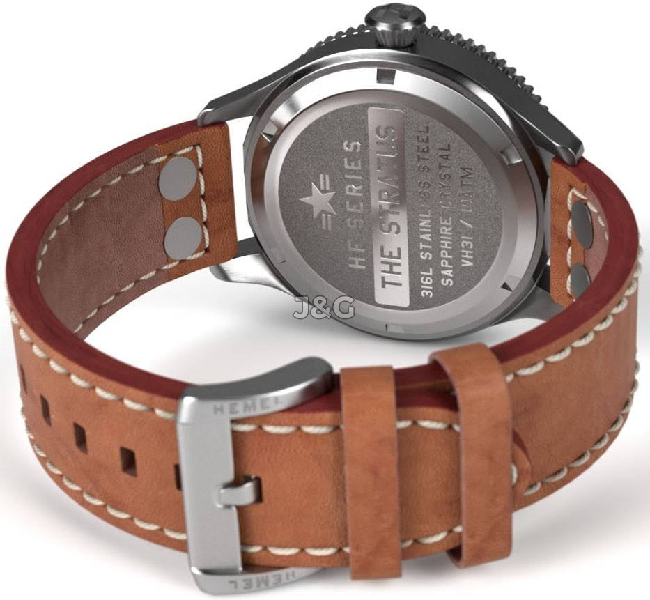 Hemel Stratus Luminous hands White Leather Male HF6.-.HW. A brand-new Hemel Stratus watch featuring a White dial and a Leather strap. Angled view. - view 3