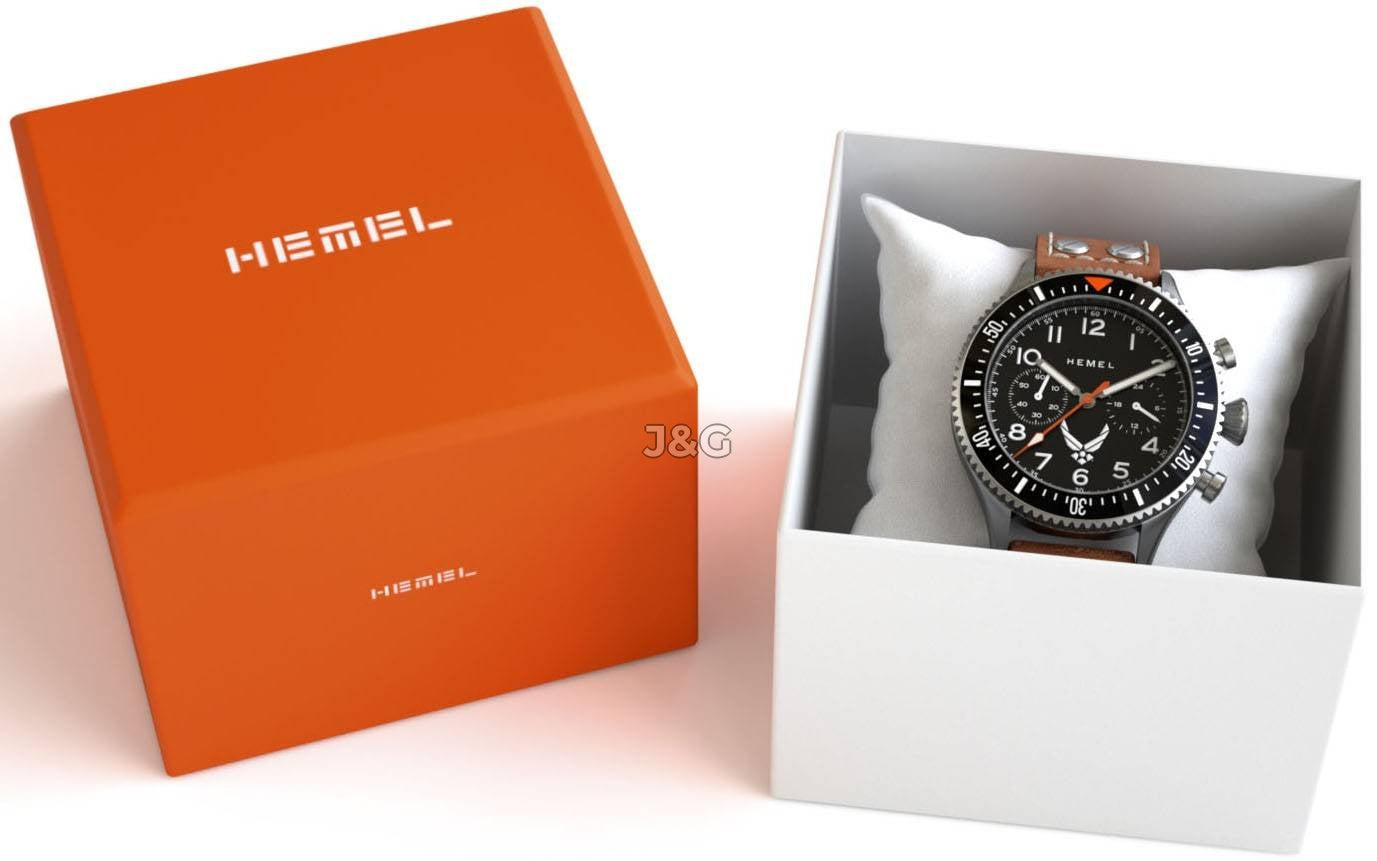 Hemel USAF Special Edition Luminous hands Blue Leather Male HFUSAF1-02.-.HW. A brand-new Hemel USAF Special Edition watch featuring a Blue dial and a Leather strap. Angled view. - view 5