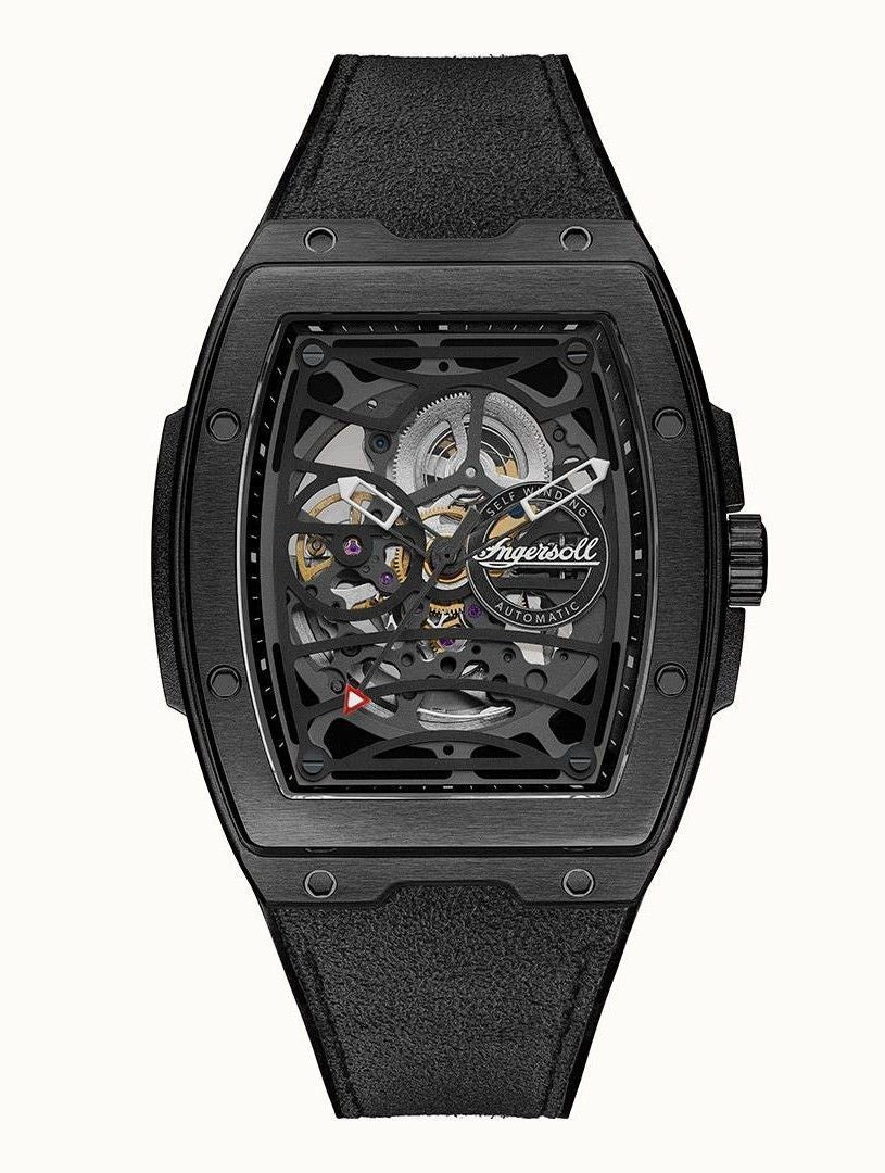 Ingersoll The Challenger Black Skeleton Dial Automatic. A brand-new Ingersoll The Challenger watch featuring a Black Skeleton dial. Front view.