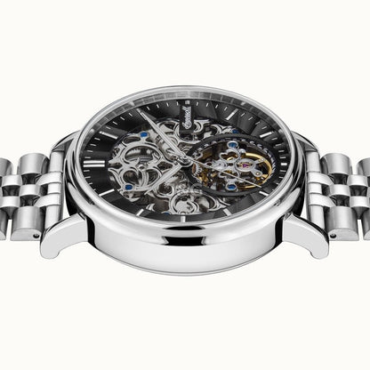 Ingersoll Automatic movement Black Skeleton Stainless steel Male I05804B. A brand-new Ingersoll watch featuring a Black Skeleton dial and a Stainless steel strap. Side view. - view 4
