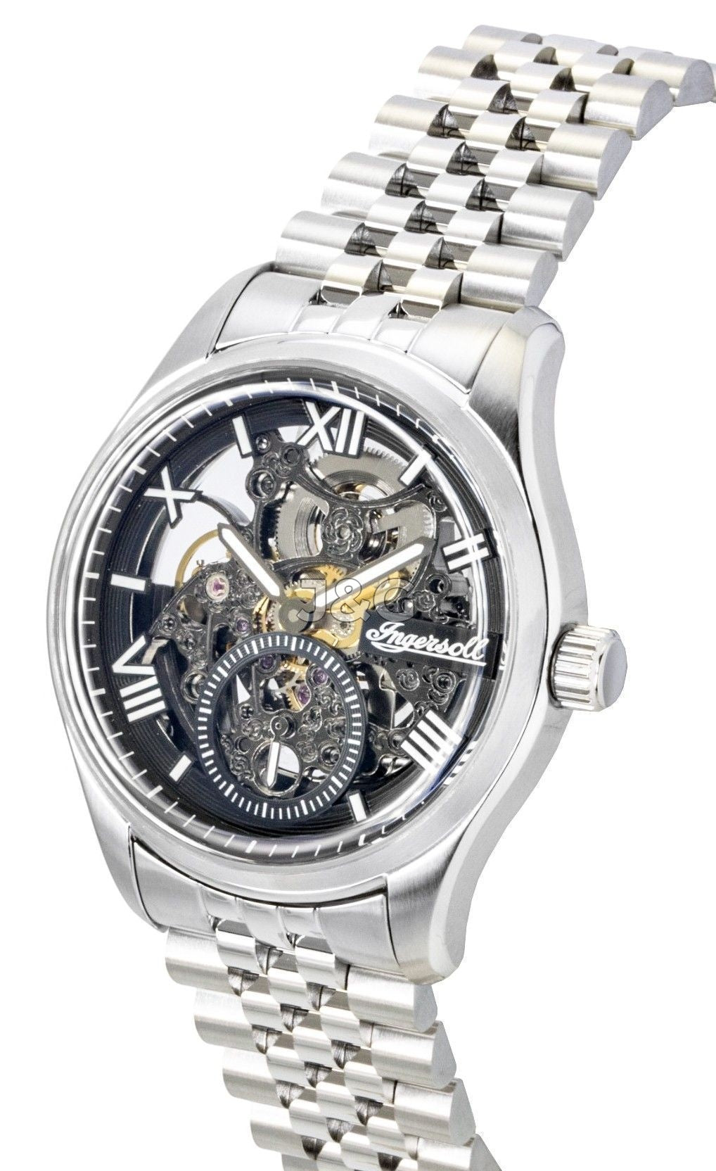 Ingersoll Automatic movement Black Skeleton Stainless steel Male I17403. A brand-new Ingersoll watch featuring a Black Skeleton dial and a Stainless steel strap. Front view. - view 3