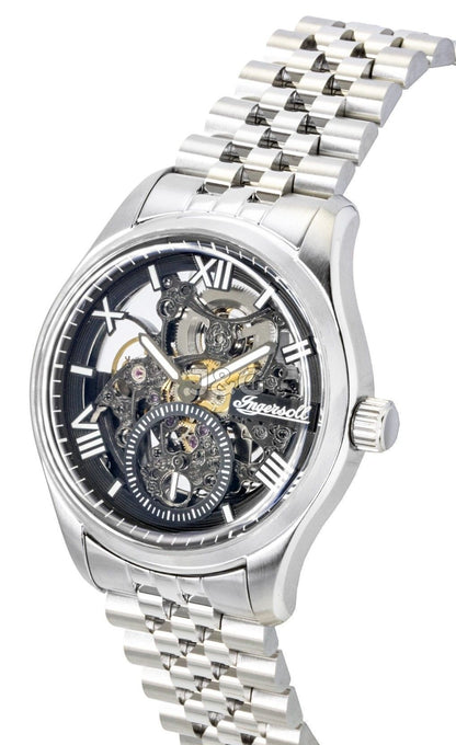 Ingersoll Automatic movement Black Skeleton Stainless steel Male I17403. A brand-new Ingersoll watch featuring a Black Skeleton dial and a Stainless steel strap. Front view. - view 3