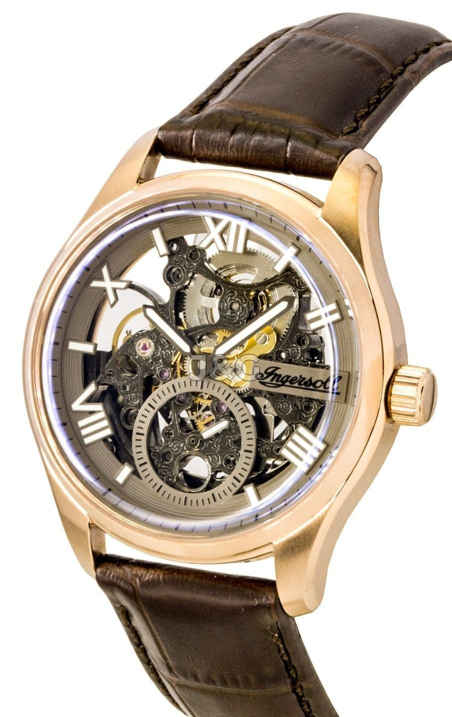 Ingersoll Automatic movement Grey Skeleton Leather Male I17402. A brand-new Ingersoll watch featuring a Grey Skeleton dial and a Leather strap. Front view. - view 3