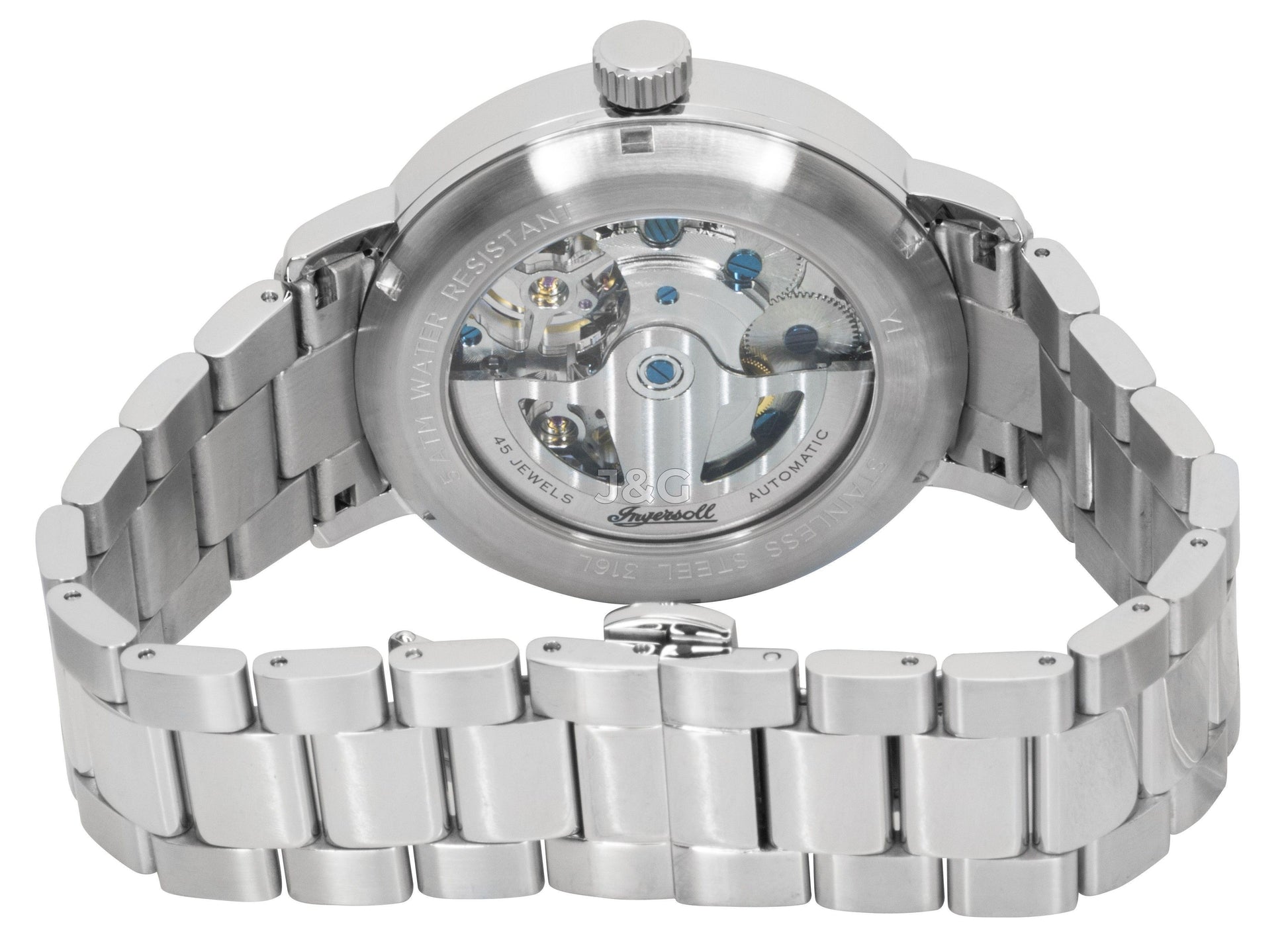 Ingersoll Automatic movement White Stainless steel Male I13104. A brand-new Ingersoll watch featuring a White dial and a Stainless steel strap. Front view. - view 3