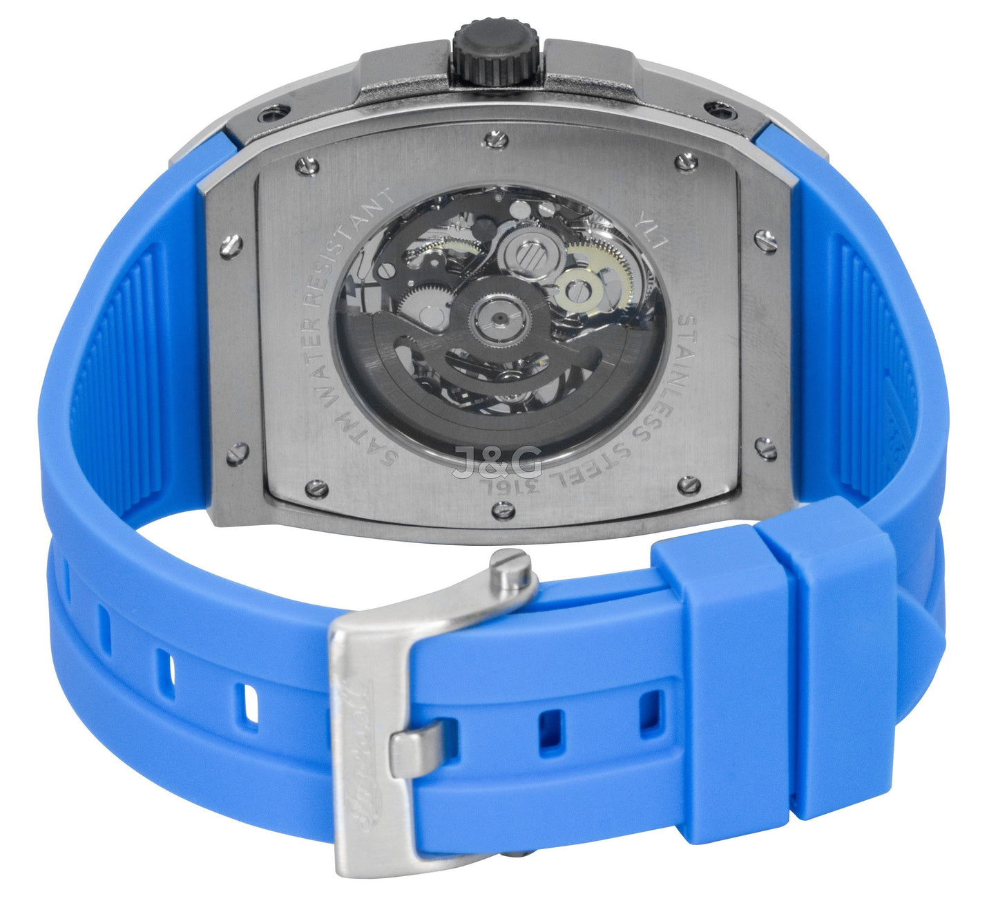 Ingersoll The Challenger Automatic movement Blue Polyurethane (PU) Male I12308. A brand-new Ingersoll The Challenger watch featuring a Blue dial and a Polyurethane (PU) strap. Angled view. - view 4
