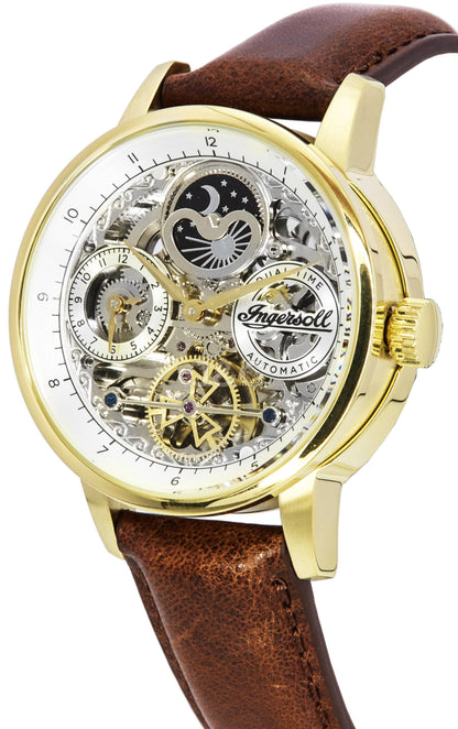 Ingersoll The Jazz Automatic movement Gold Leather Male I07704. A brand-new Ingersoll The Jazz watch featuring a Gold dial and a Leather strap. Front view. - view 2