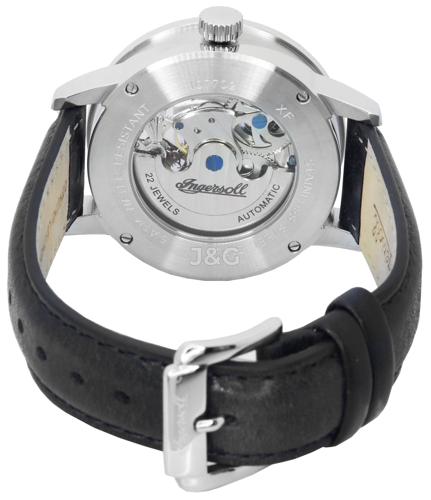 Ingersoll The Jazz Automatic movement Silver Leather Male I07701. A brand-new Ingersoll The Jazz watch featuring a Silver dial and a Leather strap. Angled view. - view 3