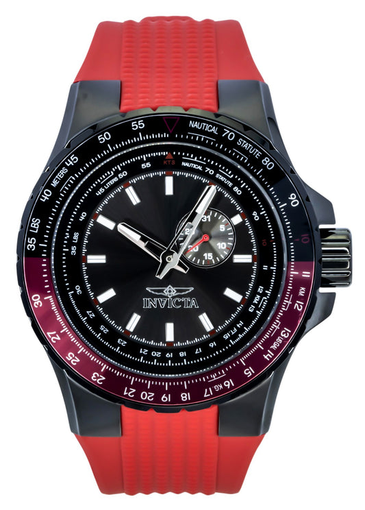 Invicta Aviator Red Silicone Strap Gunmetal Dial Quartz. A brand-new Invicta watch featuring a Silicone strap. Front view.