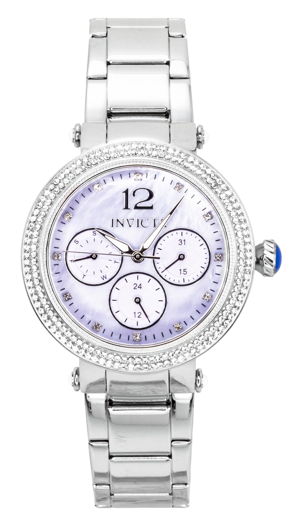 Invicta Bolt Stainless Steel Crystal Light Purple Dial. A brand-new Invicta watch featuring a Purple dial and a Stainless steel strap. Front view.