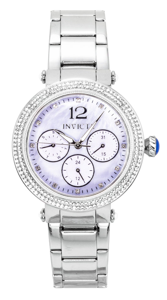Invicta Bolt Stainless Steel Crystal Light Purple Dial. A brand-new Invicta watch featuring a Purple dial and a Stainless steel strap. Front view.