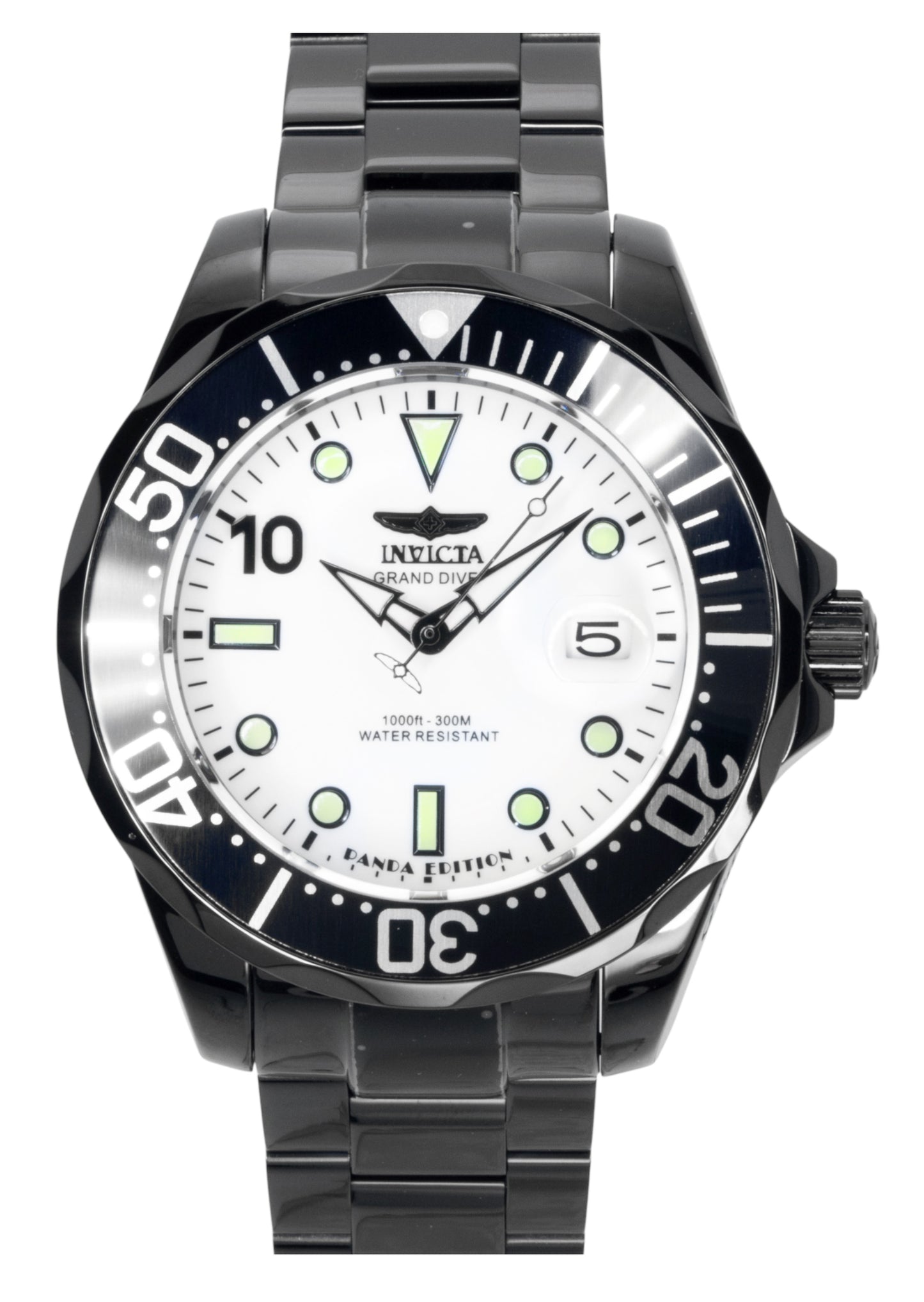 Invicta Pro Diver PANDA Stainless Steel Silver Dial. A brand-new Invicta Pro Diver watch featuring a Silver dial and a Stainless steel strap. Angled view.