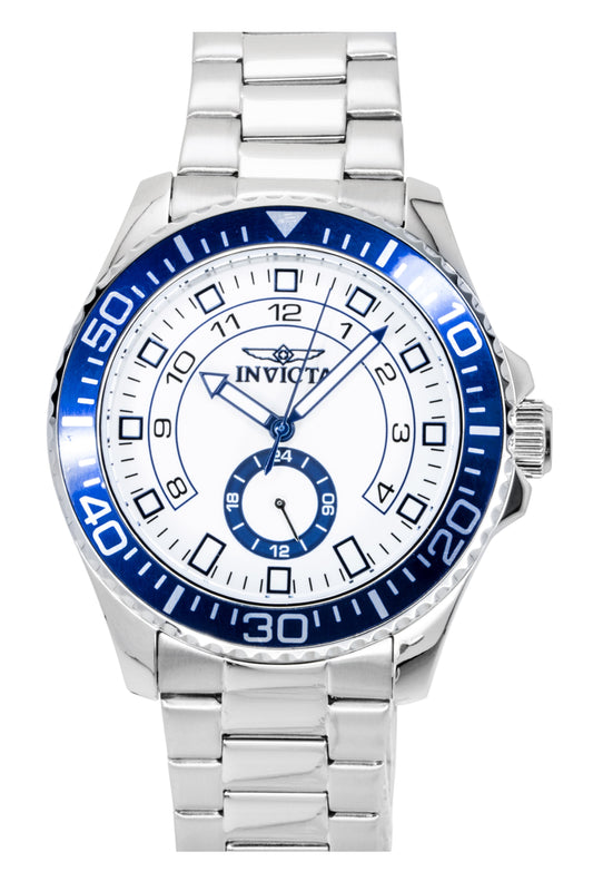 Invicta Pro Diver Stainless Steel White Dial Quartz 47124. A brand-new Invicta Pro Diver watch featuring a White dial and a Stainless steel strap. Angled view.