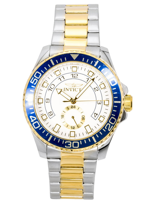 Invicta Pro Diver Two Tone Stainless Steel White Dial. A brand-new Invicta Pro Diver watch featuring a White dial and a Stainless steel strap. Front view.