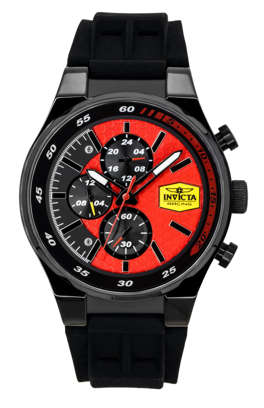 Invicta Racing Chronograph Silicone Strap Red Dial Quartz. A brand-new Invicta Racing watch featuring a Red dial and a Silicone strap. Side view.