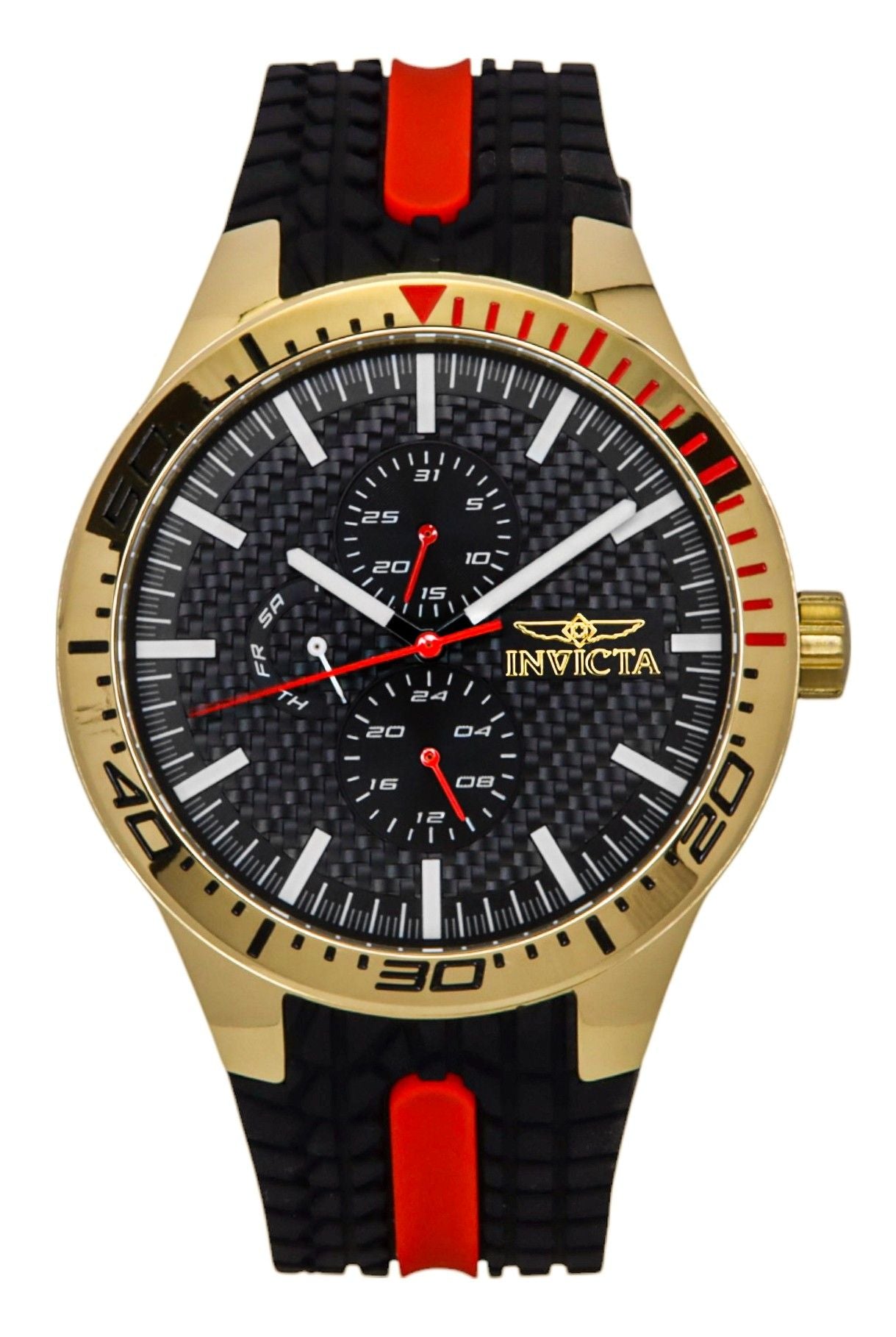 Invicta Racing Silicone Strap Black Dial Quartz 48872. A brand-new Invicta Racing watch featuring a Black dial and a Silicone strap. Front view.