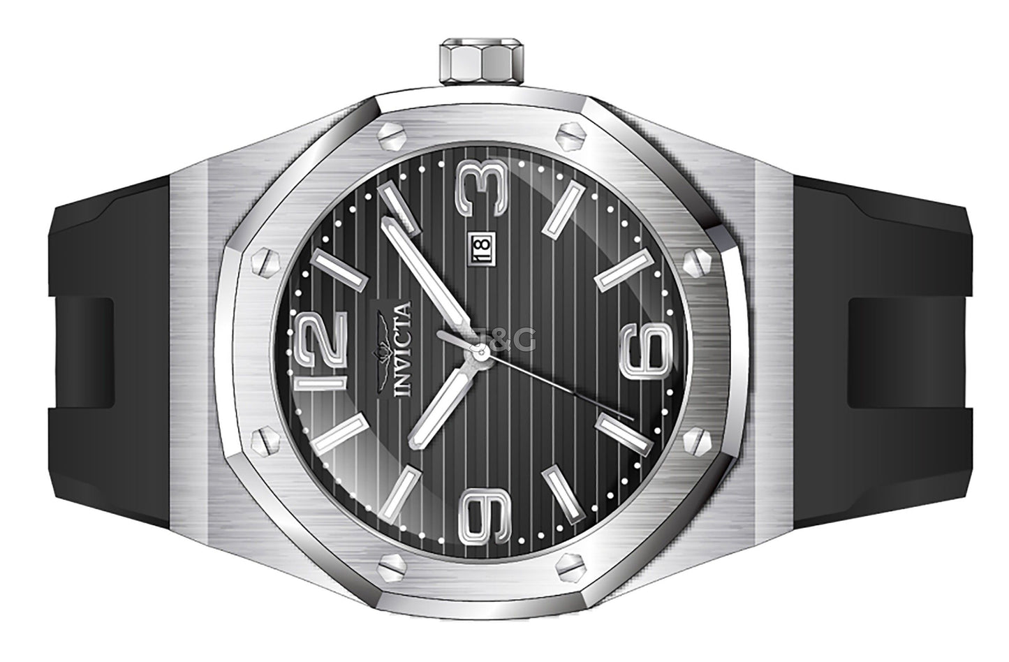 Invicta Huracan Date display Black Silicone Male INV45772. A brand-new Invicta Huracan watch featuring a Black dial and a Silicone strap. Side view. - view 3