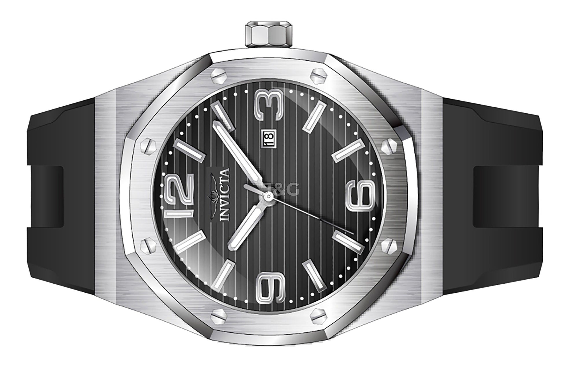 Invicta Huracan Date display Black Silicone Male INV45772. A brand-new Invicta Huracan watch featuring a Black dial and a Silicone strap. Side view. - view 3