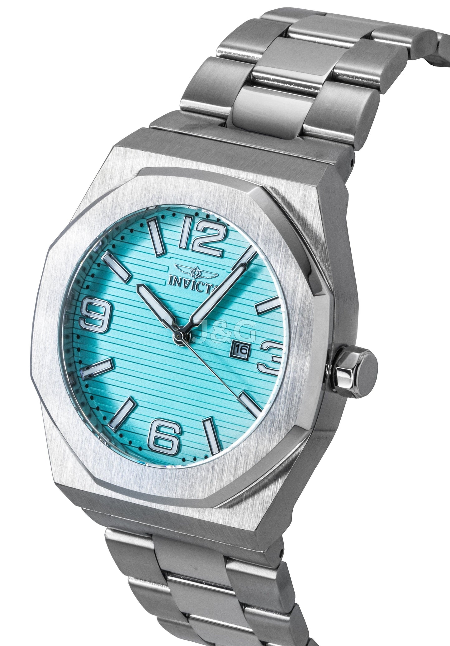 Invicta Huracan Quartz movement Turquoise Stainless steel Male INV45779. A brand-new Invicta Huracan watch featuring a Turquoise dial and a Stainless steel strap. Side view. - view 3