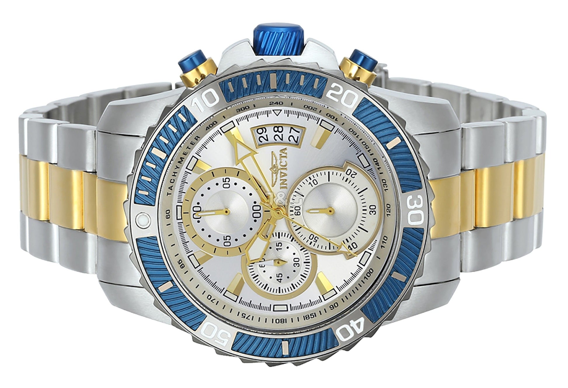 Invicta Pro Diver Date display Silver Stainless steel Male INV23994. A brand-new Invicta Pro Diver watch featuring a Silver dial and a Stainless steel strap. Front view. - view 3