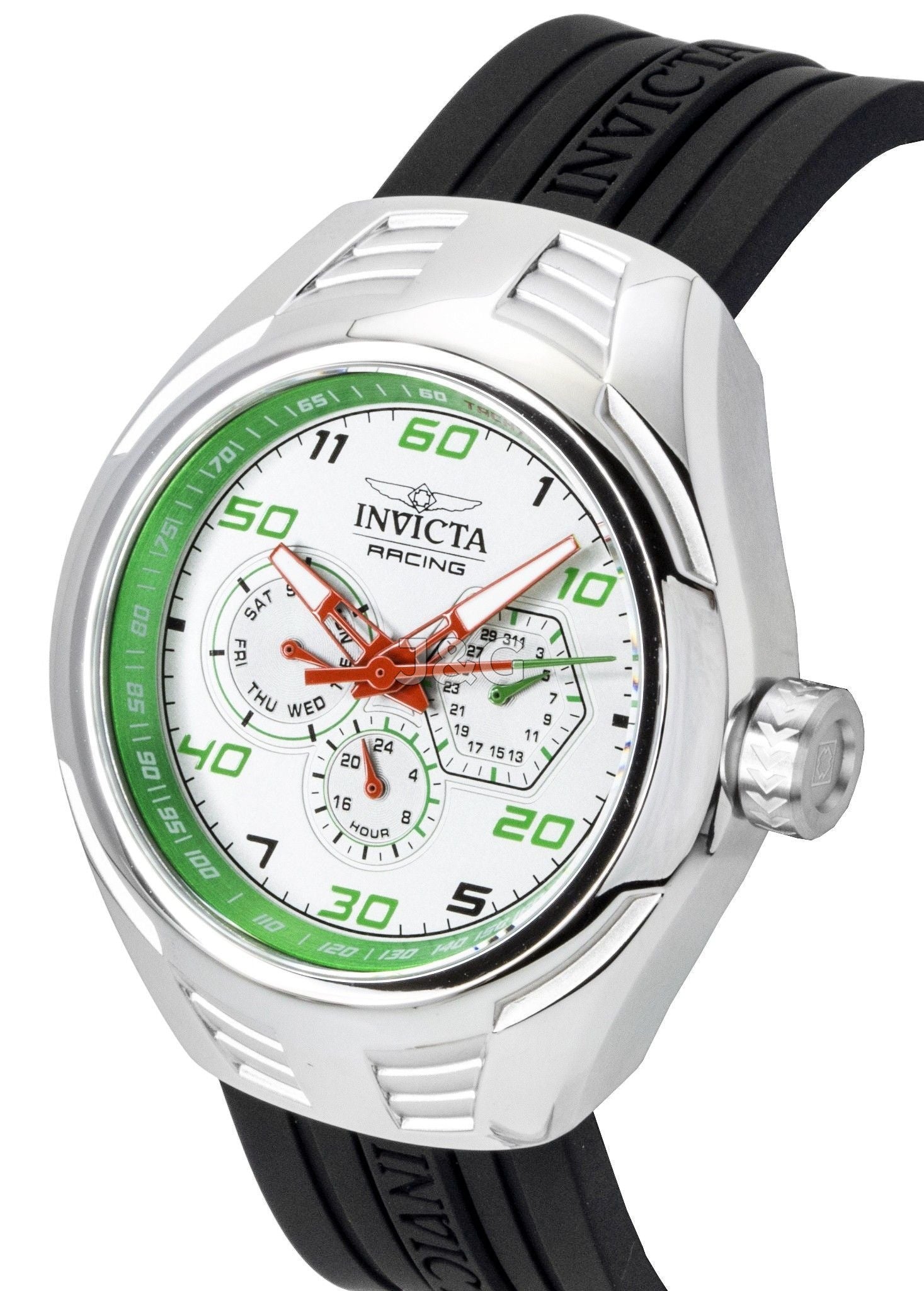 Invicta Racing Automatic movement Silver Silicone Male INV47726. A brand-new Invicta Racing watch featuring a Silver dial and a Silicone strap. Angled view. - view 3