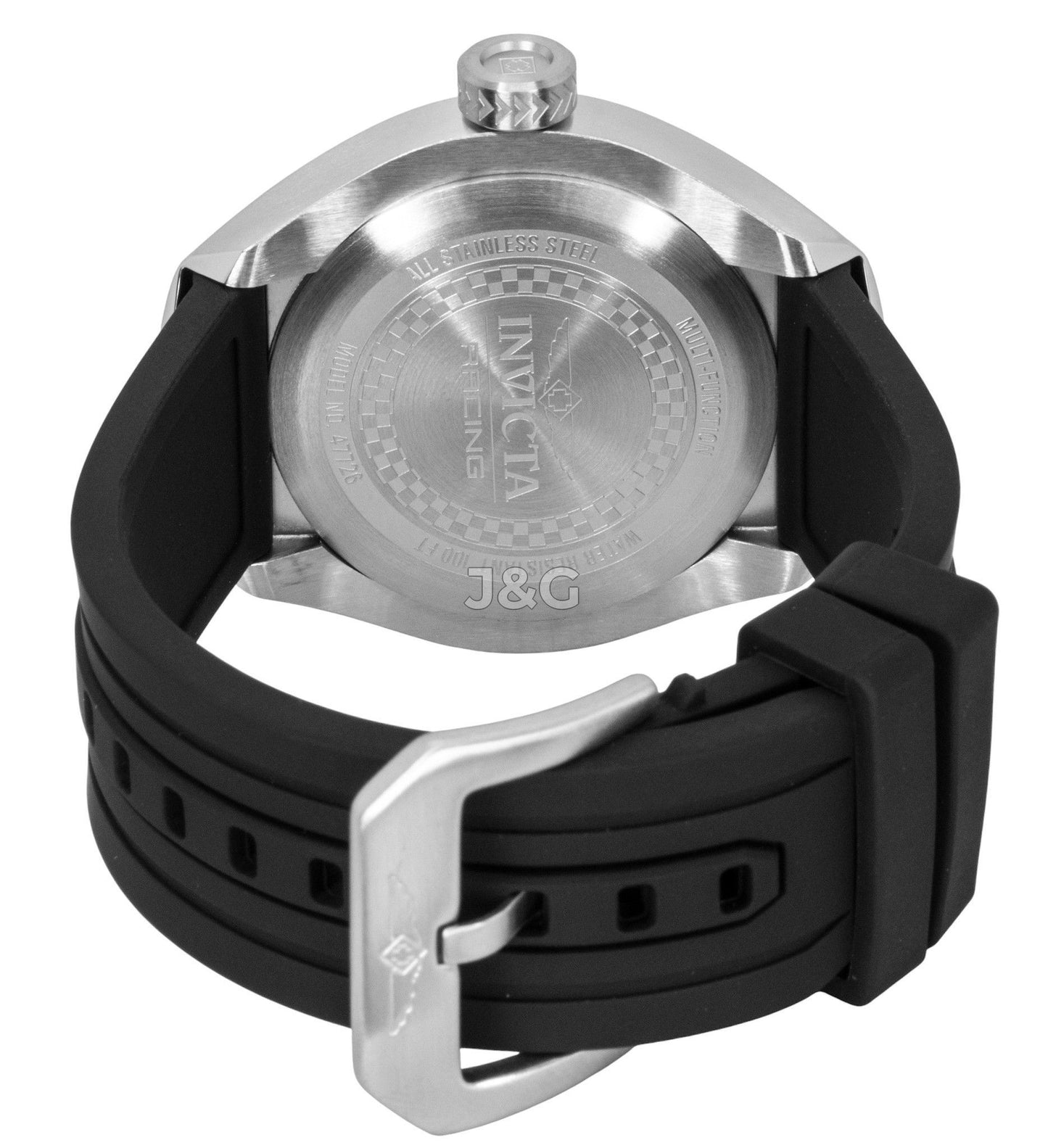 Invicta Racing Automatic movement Silver Silicone Male INV47726. A brand-new Invicta Racing watch featuring a Silver dial and a Silicone strap. Angled view. - view 4