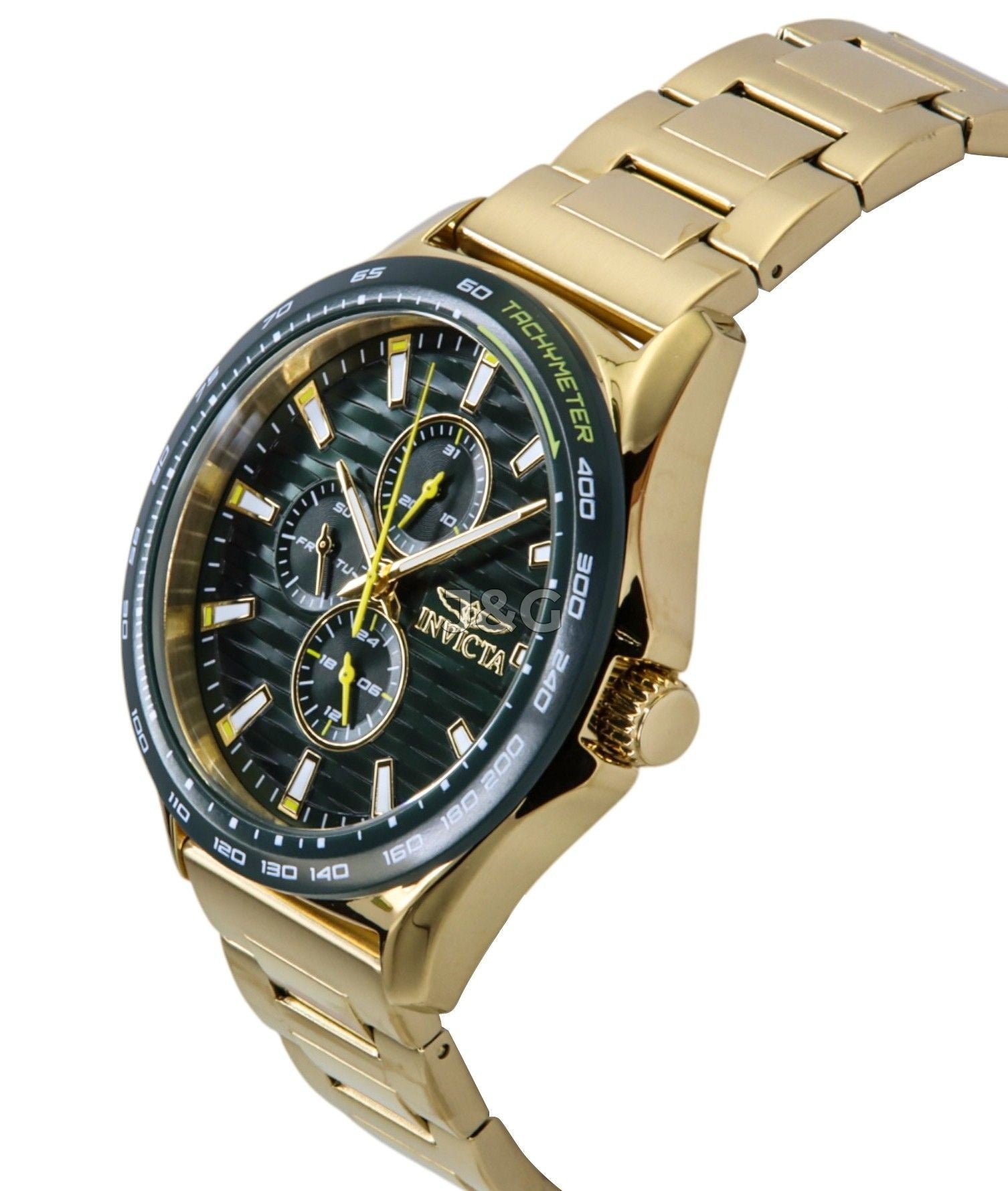 Invicta Racing Quartz movement Green Stainless steel Male INV48870. A brand-new Invicta Racing watch featuring a Green dial and a Stainless steel strap. Side view. - view 3