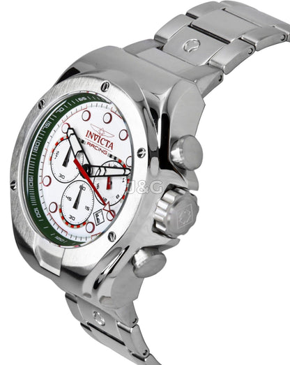 Invicta Racing Quartz movement White Stainless steel Male INV47746. A brand-new Invicta Racing watch featuring a White dial and a Stainless steel strap. Angled view. - view 3