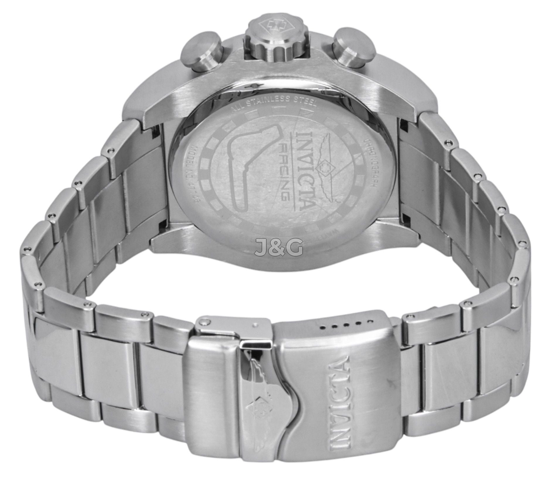 Invicta Racing Quartz movement White Stainless steel Male INV47746. A brand-new Invicta Racing watch featuring a White dial and a Stainless steel strap. Angled view. - view 4
